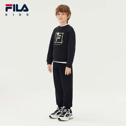 Fila Children's Clothing Sweatshirt 2025 Winter New Antibacterial Casual Pullover Sweatshirt for Boys and Girls Maltose White-IV 120 cm