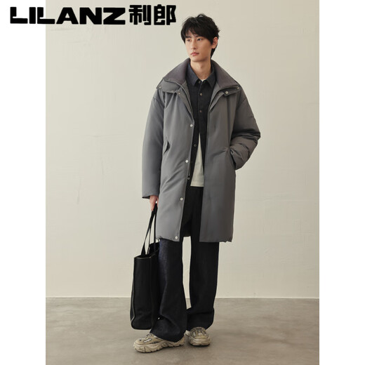 Lilang Winter 90 Белый утиный пуховик Мужская средняя длина 2025 Новое пальто с воротником-стойкой H-образной формы Деловая ветровка Куртка серого цвета M