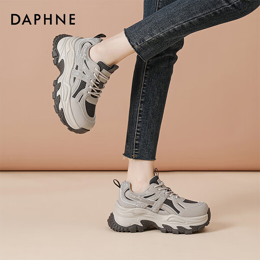 DAPHNE Daphne thick-soled dad shoes, women's velvet warm cotton shoes, winter new versatile height-increasing casual platform sneakers winter gray single layer heel height 5.5cm 40 (250mm) standard size
