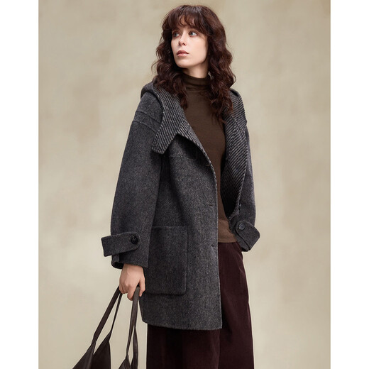 Demana Sheep Wool Camel Blended Winter Urban Simple Quiet Luxury Hooded Stand Collar Loose Double-sided Wool Coat