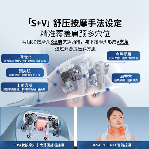 Miaojie R3mini cervical vertebra massager massage shawl, shoulder and neck massager hot compress neck shoulder waist back leg multi-functional massage for parents birthday New Year gift for men and women Sky Blue