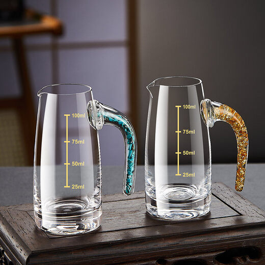 Jingyan gold foil high-end liquor cup set, household high-end two-two-point wine vessel, light luxury high-end wineware, bullet cup, one-cup cup, transparent style, small tall cup/10 pots, 10 cups + golden deer cup