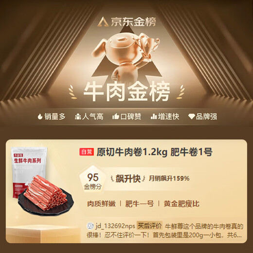 Niu Xian Zun Domestic Ox Raw Cut Beef Roll Net Weight 2.4 Jin Jin equals 0.5 kg (6 packs) Fei Niu No. 1 Hot Pot Ingredients Fresh Beef