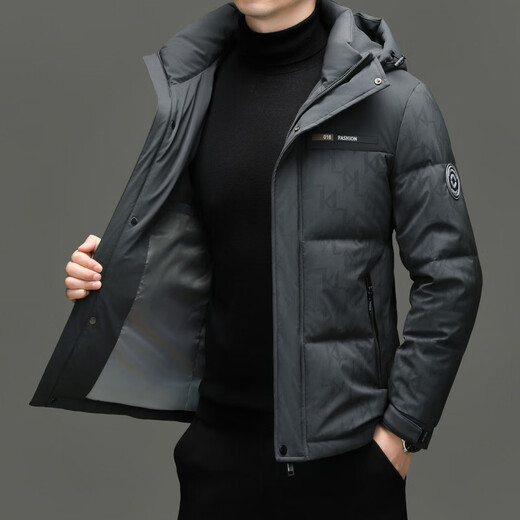 鸭鸭90鸭绒羽绒服男士冬装2025新款时尚连帽冬季加厚保暖商务休闲外套 黑色 XL 建议体重【135-150斤】