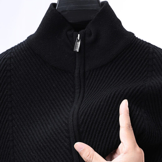 Hengyuanxiang wool sweater men's 100 pure wool autumn and winter slim-fit stand-up collar zipper cardigan jacquard sweater jacket thick section