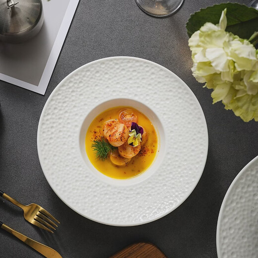 Fantasy pasta plate, Western food plate, straw hat plate, flying saucer plate, high-looking plate, high-end dessert plate, soup, 11.5-inch drip pattern straw hat plate-gold thread