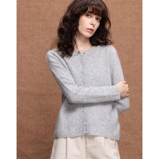Demana gentle sheep wool round neck cardigan women's spring and autumn new style temperament pearl button velvet sweater top