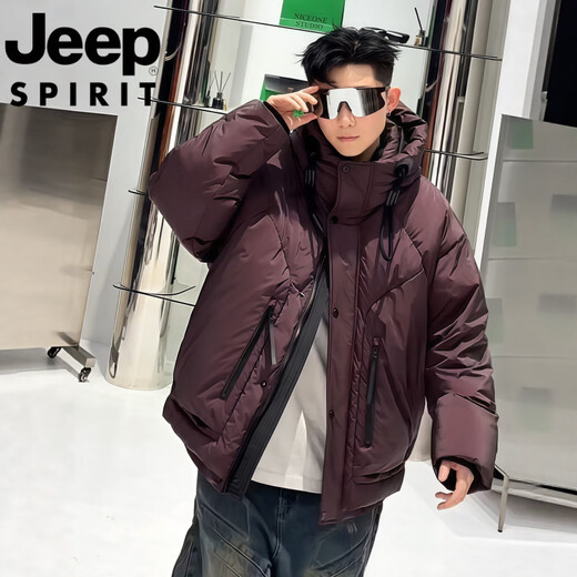 JEEP Jeep International Brand Down Jacket Men's 2025 Winter New Thick Warmth Coldproof Casual Loose Hooded Jacket Purple Red ad9637 M M Recommended 160-170c100-120Jin Jin is equal to 0.5 kg