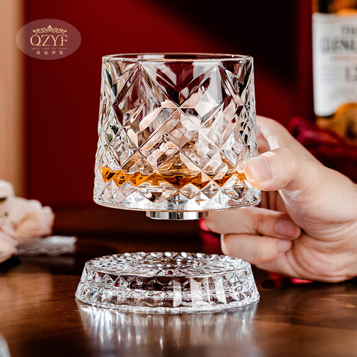 Mekavi Light Luxury Rotating Whiskey Glass and Wine Glass Gift Box Set Couple Cup Glass Wedding Gift Wine Set Striped Rotating Cup 2 Gift Boxes