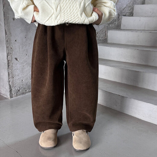 Burwilde international brand boys' velvet trousers, all-in-one velvet, winter new autumn and winter style children's corduroy trousers, white, brown, velvet, all-in-one 90 cm
