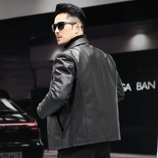 Haining Men's Leather Jacket Removable Liner Leather Jacket Men's First Layer Cowhide Lapel Machine Outer Black One Size 170L Suitable for 80-110Jin Jin is equal to 0.5 kg