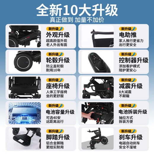 Tailing 9000 electric four-wheeler for the elderly, household foldable moped, smart scooter for the elderly and disabled, 6 Black Warrior aluminum alloy model, 12A lithium battery/can run about 30 kilometers