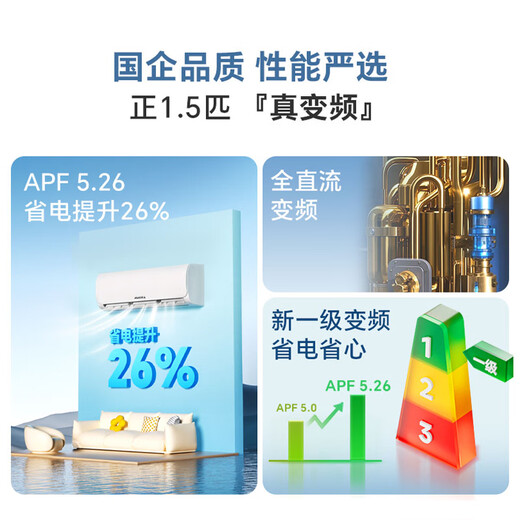 澳柯玛（AUCMA）京东联名巨省电二代大1.5匹新一级能效变频家用冷暖壁挂式卧室双排铜管空调KFR-35GW/BPYT-1(RZ)