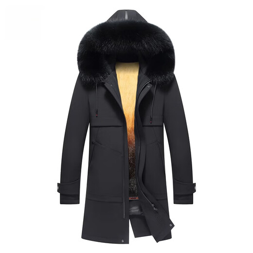 CHEVALPES国际一线品牌2025冬季新款派克服男中长款水貂内胆皮毛一体整貂皮 黑色(狐狸毛领+貂绒内胆) M 170