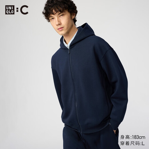 UNIQLO cooperation model/men's and women's loose hooded zipper sports cardigan/long-sleeved jacket sweatshirt 485735 69 navy blue XL