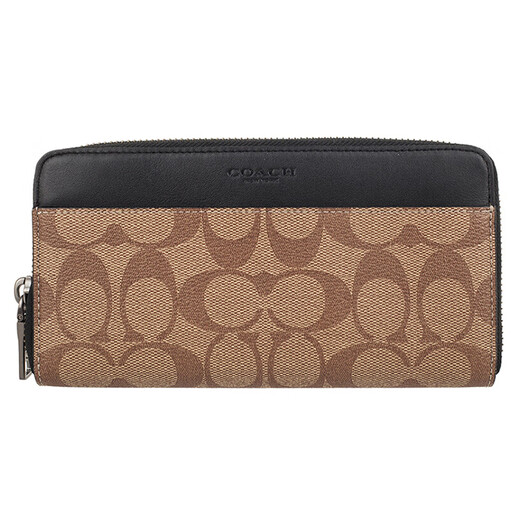 COACH Accordion Wallet Long Zipper PVC Accordion Bag Wallet Men's Khaki Brown Default Basic Pack (Bag + Dust Bag)