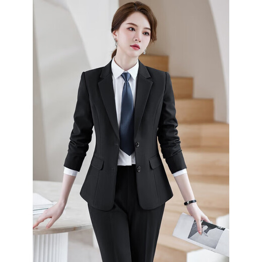 Suit Suit Women's Business Wear Formal 2025 Spring New Casual Temperament Work Wear Suit Suit Black Jacket + Trousers (502) XL Recommended 110-120Jin Jin equals 0.5 kg