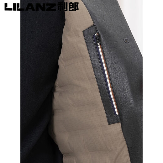 LILANZ利郎冬季男士针织领拼接PU皮衣羽绒服夹克中年男商务时尚翻领短款 浅棕色 M 170