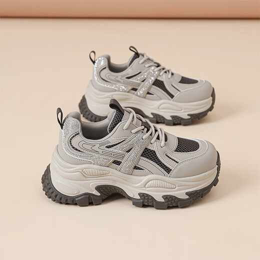 DAPHNE Daphne thick-soled dad shoes, women's velvet warm cotton shoes, winter new versatile height-increasing casual platform sneakers winter gray single layer heel height 5.5cm 40 (250mm) standard size