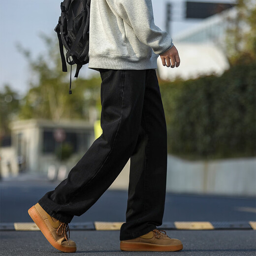 SWAMP AREA American retro loose straight men's autumn and winter washed jeans casual versatile trousers K882 black L