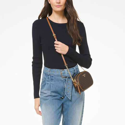 MICHAEL KORS gift luxury MK women's bag JET SET CHARM shoulder crossbody bag round cake bag small dark brown