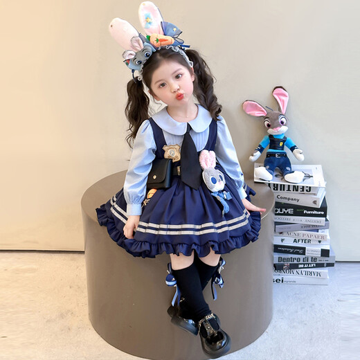 Girls Skirt Winter Thickened Dress 2025 New Judy Rabbit Officer Children's Lolita Princess Skirt Velvet Skirt 110 cm