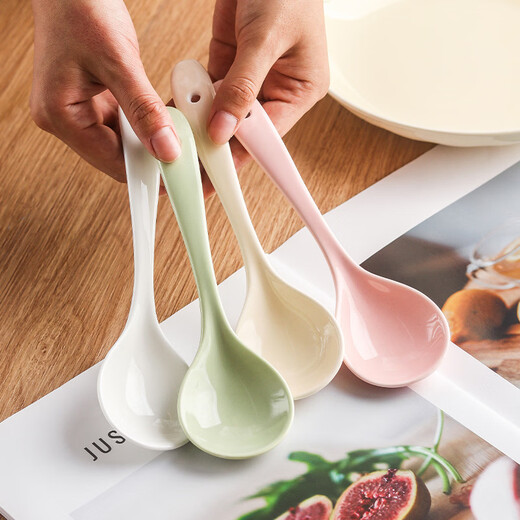 Zailu ceramic long-handled soup spoon for household use, one spoon for each person, noodle and porridge dual-purpose spoon, milk green-noodle spoon