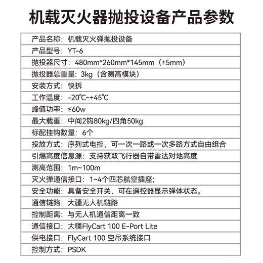 DJI fire bomb thrower (YT-6S) is suitable for DJI FC100 carrier drone FlyCart 100 DJI accessory delivery card