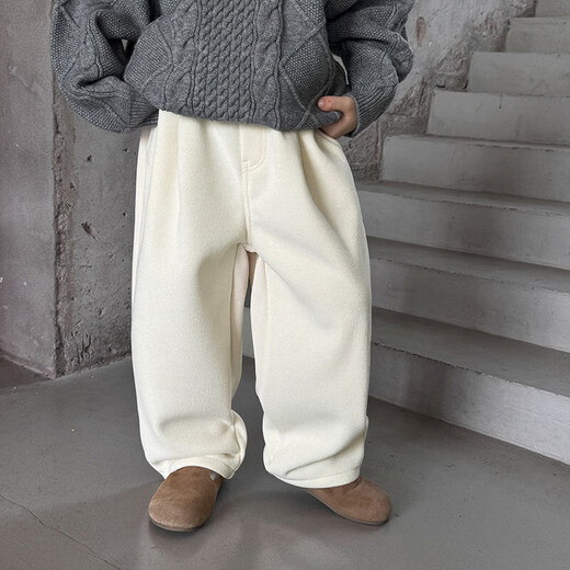 Burwilde international brand boys' velvet trousers, all-in-one velvet, winter new autumn and winter style children's corduroy trousers, white, brown, velvet, all-in-one 90 cm