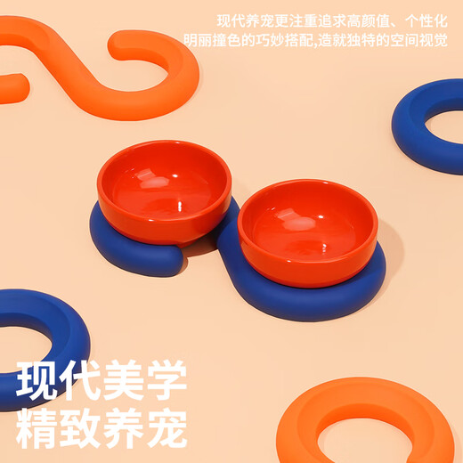 ZEZE Cat Bowl Ceramic Pet Bowl Protects Cervical Vertebra Dog Bowl Anti-Tip Over Cat Food and Drinking Water Double Bowl Pet Supplies White + Blue (Double) Cat Food and Water Bowl Universal