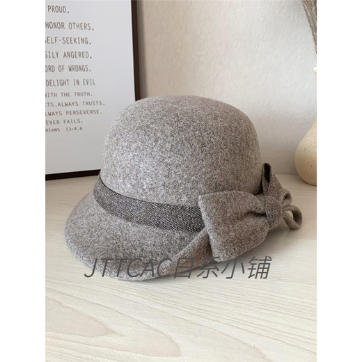 JTTCAC Japanese Wool Hat Women's Autumn and Winter Elegant Curly Bow Celebrity Hat Mom British Retro Woolen Basin Hat Mocha Color Adjustable