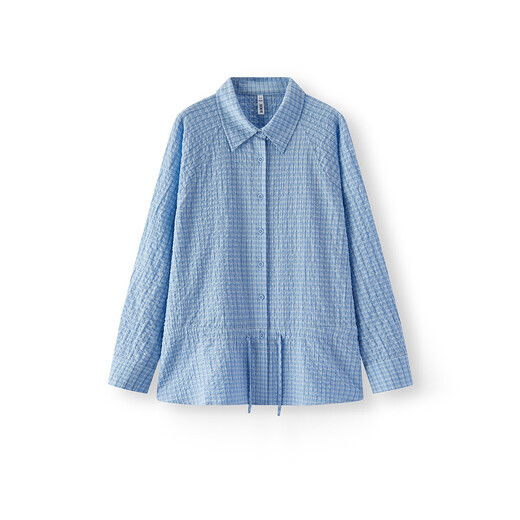 Semir long-sleeved shirt women's spring mid-length raglan sleeves plaid texture drawstring 2026 literary top 109126105002