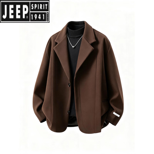 JEEP SPIRIT Black Woolen Suit Jacket Men's Winter Cotton Thickened Short Coat-style Korean Casual Wear Suit Brown Cotton Jacket M 90-115Jin Jin is equal to 0.5 kg