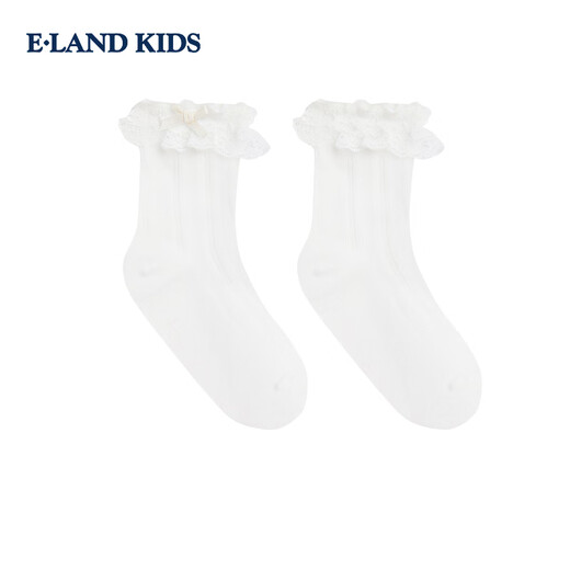 E LAND KIDS pedophile girls' socks 26 spring and summer new sweet lace princess socks mid-calf socks Ivory ivory/39 10-12 years old, foot length 18-20cm