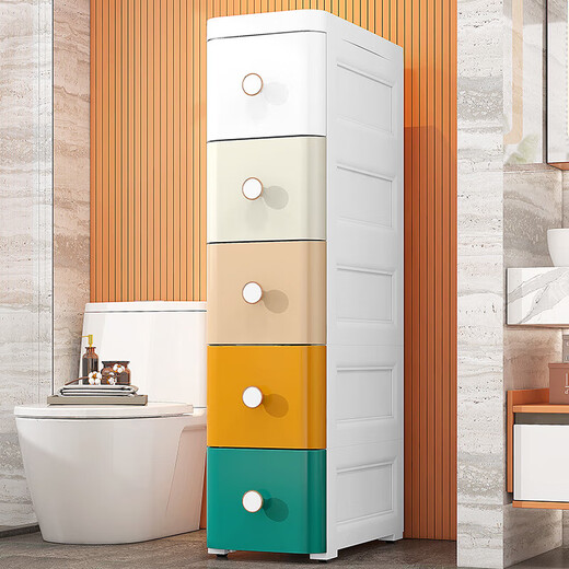 JD Logistics Furniture Crack Storage Cabinet Drawer-type Storage Rack Bathroom Kitchen Narrow Storage Cabinet 25cm Width Pure White 6 Layers