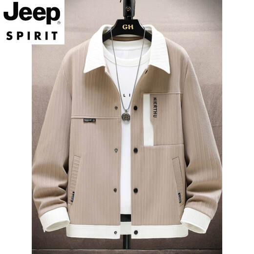 JEEP SPIRIT jacket men's spring and autumn Korean style trendy light mature style men's loose lapel jacket men's casual short top 8519 fleece jacket-beige 4XL (about 170~185Jin Jin equals 0.5kg can be worn)