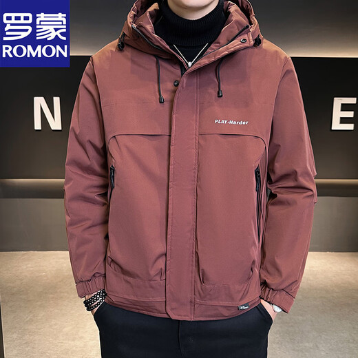 Luomen Ermian Men's Autumn and Winter 2026 New Hooded Jacket Men's Jacket Jacket Padded Thickened Top Brown Color M