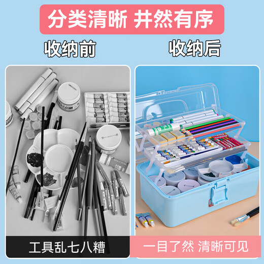 Three-layer folding tool box art student storage box household large-capacity storage box multi-layer plastic box with handle three-layer tool box extra large blue