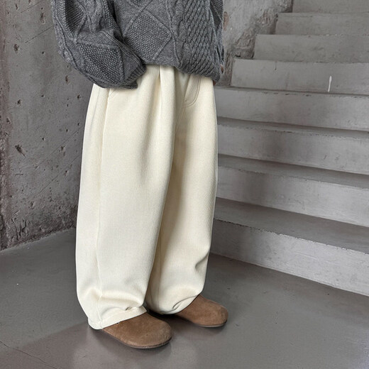 Burwilde international brand boys' velvet trousers, all-in-one velvet, winter new autumn and winter style children's corduroy trousers, white, brown, velvet, all-in-one 90 cm