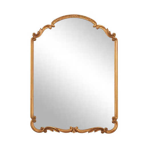 European retro art dressing mirror, bathroom wash mirror, American special-shaped entrance hall, living room, bedroom wall-mounted mirror 80*100CM gold style + LED light