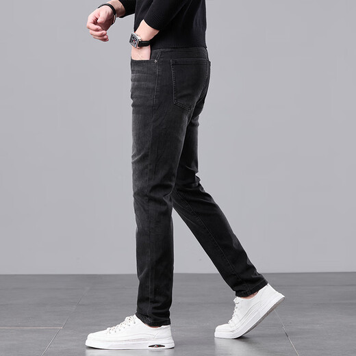 Canelin Kiskha jeans men's spring and autumn black slim feet Korean style trendy high-end elastic casual autumn long pants men 1048 black 29