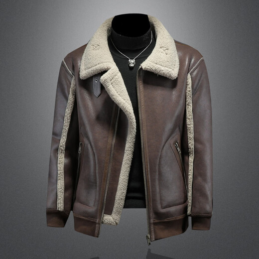 GENIUS international first-line brand fur integrated men's winter velvet thickened leather jacket short motorcycle jacket leather jacket men's clip black L 115-130Jin Jin equals 0.5 kg