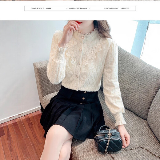 Counter quality 2025 new shirts for women, niche design, velvet bottoming shirt, versatile for age reduction, apricot, velvet all over L (recommended 95-110 Jin Jin equals 0.5 kg)