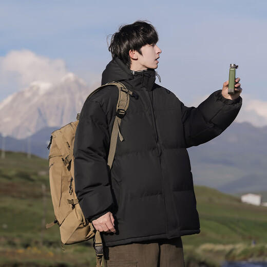 VUUG men's cotton coat jacket American style hooded cold weather clothing men's cotton jacket versatile new cotton coat black S