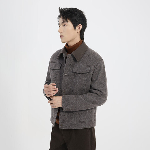 Lilang Contains Cashmere Barn Style Woolen Jacket Short Winter New Men's Woolen Coat Store Same Style Light Gray Coffee (25DYR9011S) M 165/80A