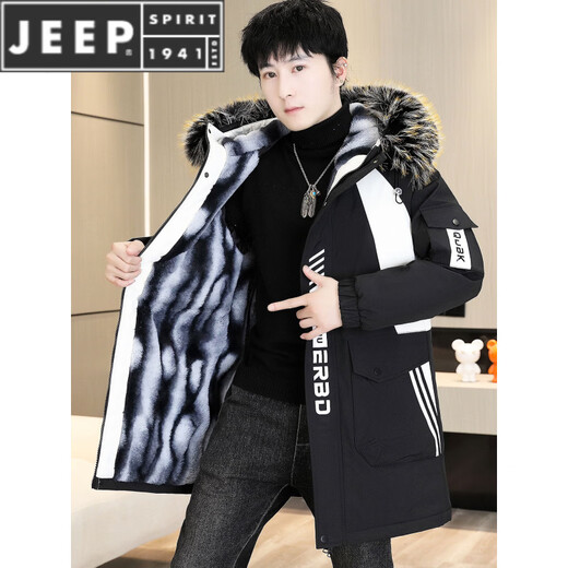 JEEP SPIRIT зимняя парка мужская куртка плюс бархатная утепленная куртка мужское зимнее хлопковое пальто ветровка средней длины теплая куртка черно-фиолетовая плюс бархат плюс толстая М 80-100Джин Цзинь равен 0,5 кг