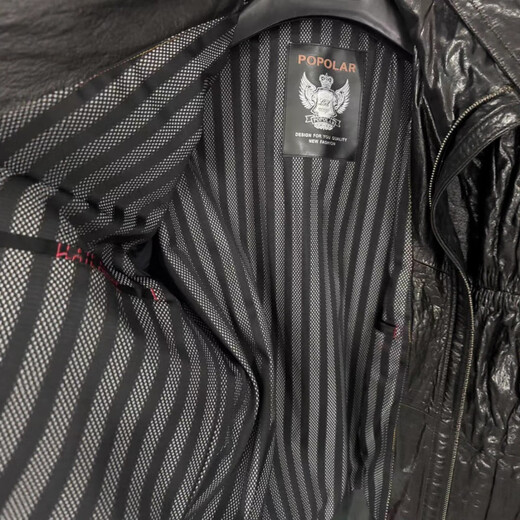 胖东来超市代购新款春秋皮衣油蜡头层牛皮立领工装中长款皮夹同款 黑色 M 170