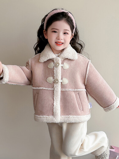 BALA Balabala is suitable for girls' velvet coat winter wear 2025 new super good-looking children's suede thickened fur leather buckle velvet thickened coat 90cm