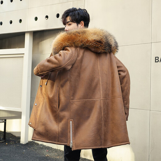 CHEVALPES international first-line brand 2025 new style parka men's fur all-in-one mid-length leather jacket wool lining fur outer brown L
