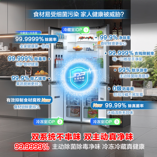Rongsheng Tangtang 505L cross-door refrigerator dual-system cycle active sterilization ultra-thin embedded first-level energy efficiency frost-free World Cup customized refrigerator national subsidy BCD-505P60CZMAD-KC51 Moon Gray